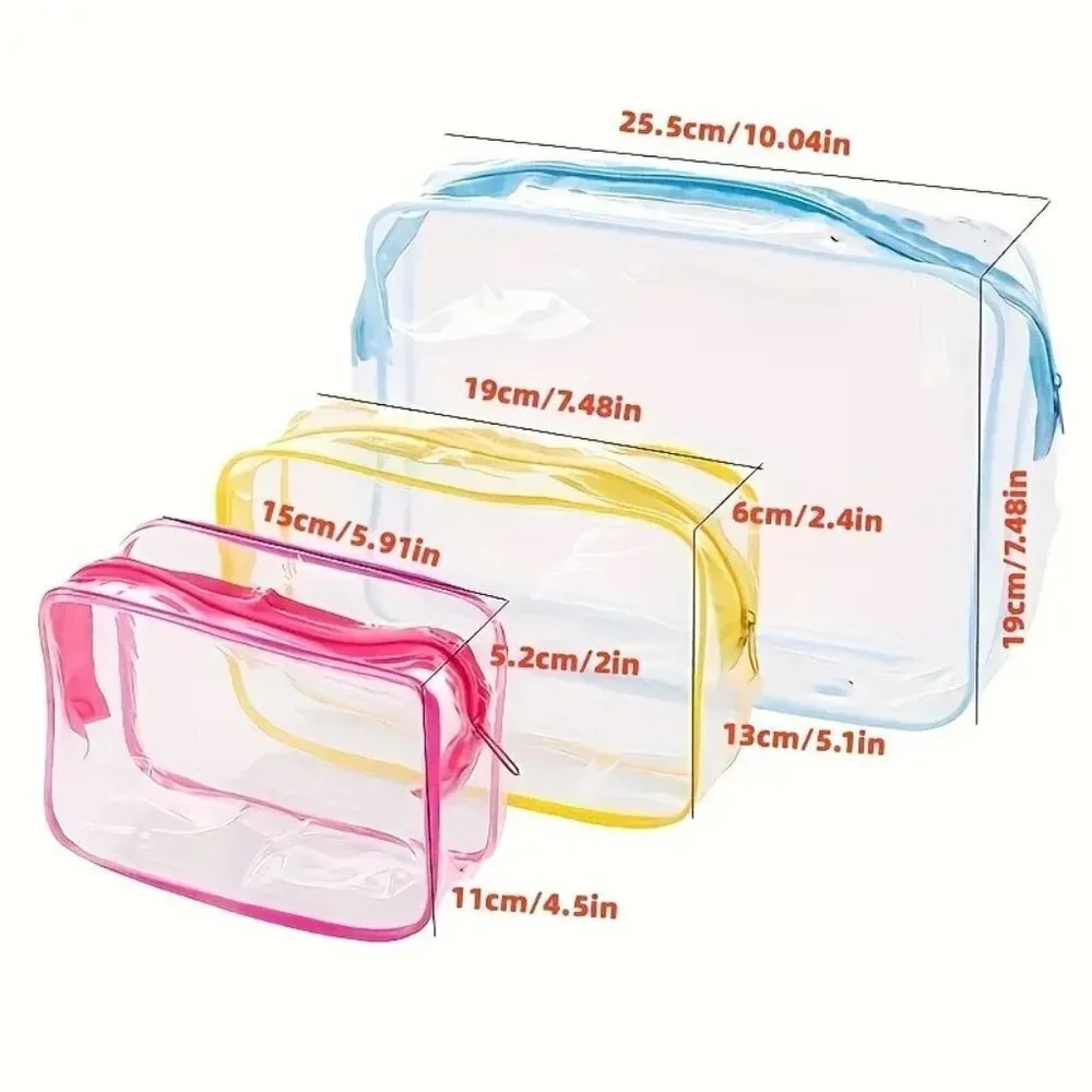 3 Piece Pink Travel Passions Waterproof Portable Comestic Bag